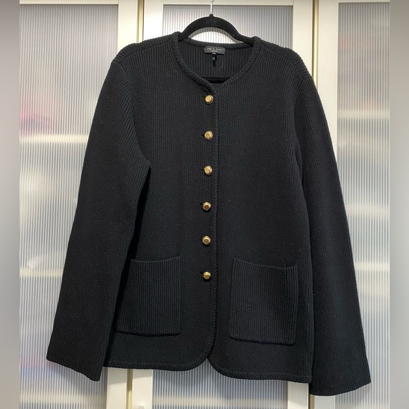 NWOT Rag & Bone 💯% Organic Cotton Black Knit Jacket with Gold Buttons Size LG - Picture 3 of 14